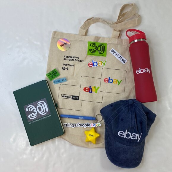 Other - Ebay 30th Anniversary Swag Bundle Tote Bag Water Bottle Baseball Hat Notebook